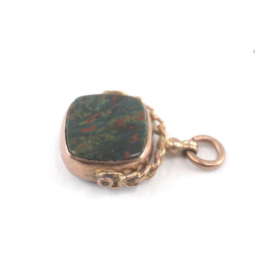 63 - 9ct gold antique carnelian & bloodstone swivel fob (3.9g)