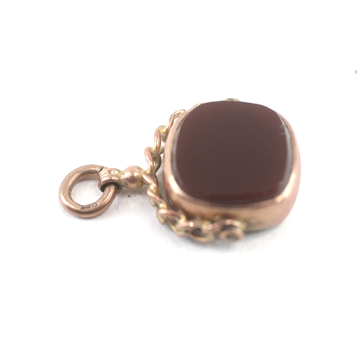 63 - 9ct gold antique carnelian & bloodstone swivel fob (3.9g)