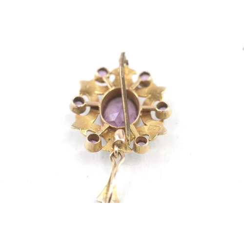 64 - 9ct gold antique amethyst & seed pearl pendant/brooch with basemetal pin (5g)