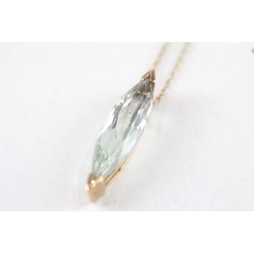 66 - 9ct gold marquise blue quartz pendant necklace (3.2g)