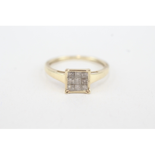 75 - 9ct gold diamond square cluster ring (1.8g) Size  O 1/2