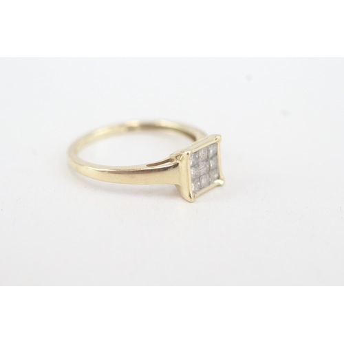 75 - 9ct gold diamond square cluster ring (1.8g) Size  O 1/2