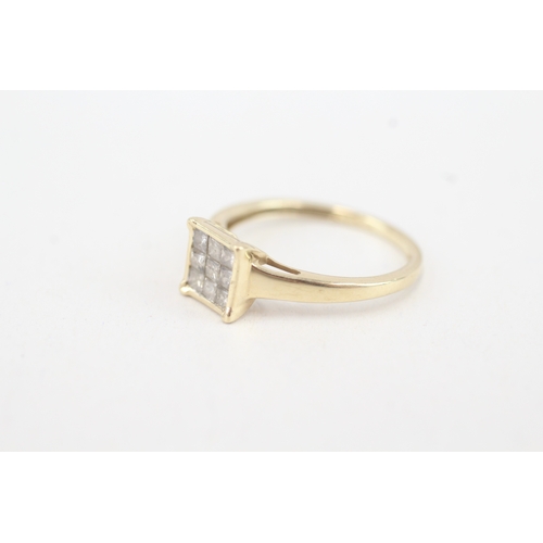 75 - 9ct gold diamond square cluster ring (1.8g) Size  O 1/2