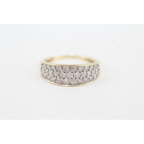 76 - 9ct gold pave set diamond dome ring (2.8g) Size  O 1/2