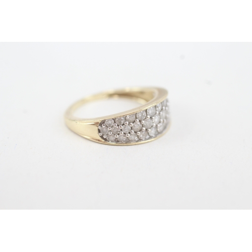 76 - 9ct gold pave set diamond dome ring (2.8g) Size  O 1/2