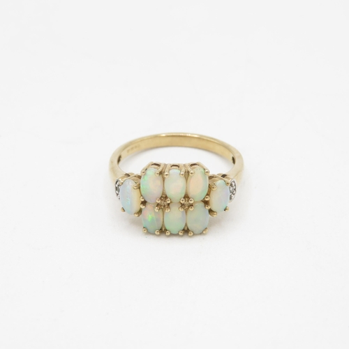 256 - 9ct gold cabochon cut opal & diamond dress ring (3g) Size  N