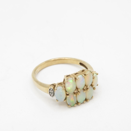 256 - 9ct gold cabochon cut opal & diamond dress ring (3g) Size  N