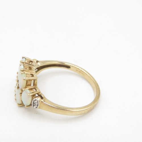 256 - 9ct gold cabochon cut opal & diamond dress ring (3g) Size  N
