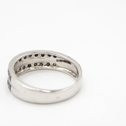 259 - 9ct gold black gemstone two row half eternity ring (3.1g) Size  L