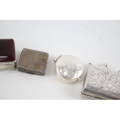 382 - 5 x Antique / Vintage .935 & .925 Sterling Silver Pill / Trinket Boxes (59g)