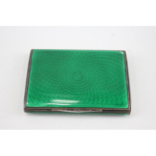 384 - Antique Vintage .925 Sterling Silver Green Guilloche Enamel Cigarette Case 110g