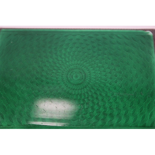 384 - Antique Vintage .925 Sterling Silver Green Guilloche Enamel Cigarette Case 110g
