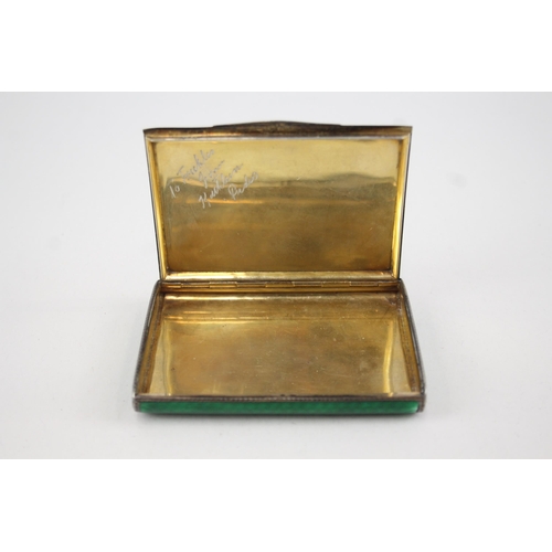 384 - Antique Vintage .925 Sterling Silver Green Guilloche Enamel Cigarette Case 110g