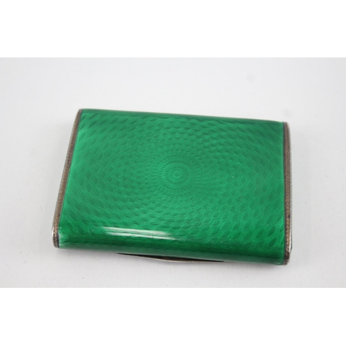 384 - Antique Vintage .925 Sterling Silver Green Guilloche Enamel Cigarette Case 110g