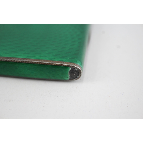 384 - Antique Vintage .925 Sterling Silver Green Guilloche Enamel Cigarette Case 110g