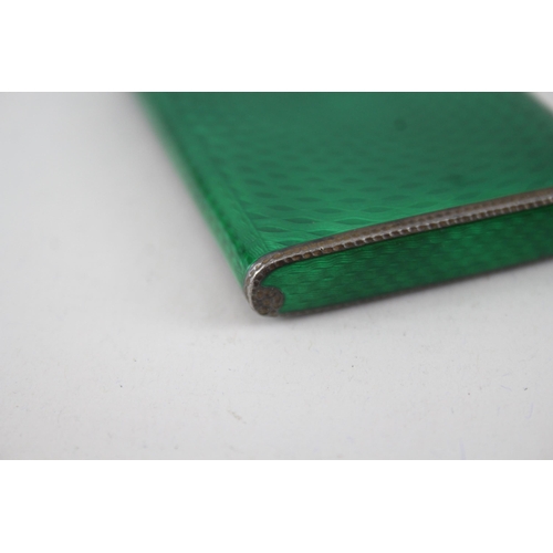 384 - Antique Vintage .925 Sterling Silver Green Guilloche Enamel Cigarette Case 110g