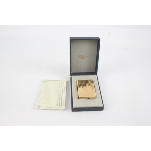 390 - Vintage S.T DUPONT Paris Gold Plated Cigarette Lighter Original Box EB7462