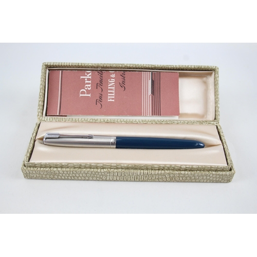 543 - Vintage Parker 51 Teal Fountain Pen w/ 14ct Gold Nib WRITING Boxed