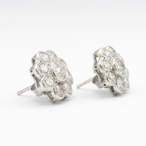 1 - 18ct White Gold and Diamond Cluster Earrings 2.5ct.  Colour G/H.  Clarity SI2.  Diameter 12.88mm.