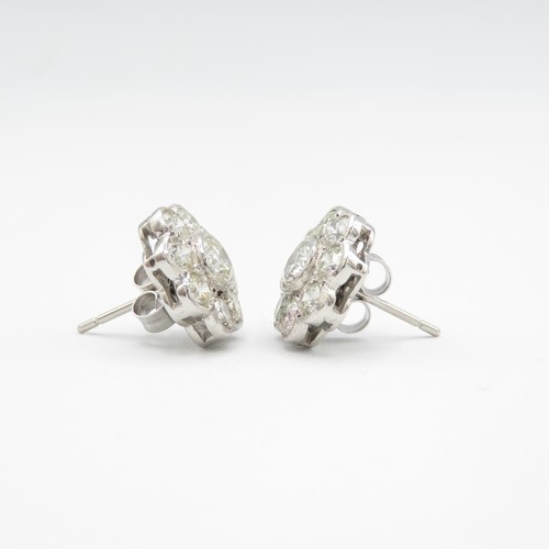 1 - 18ct White Gold and Diamond Cluster Earrings 2.5ct.  Colour G/H.  Clarity SI2.  Diameter 12.88mm.