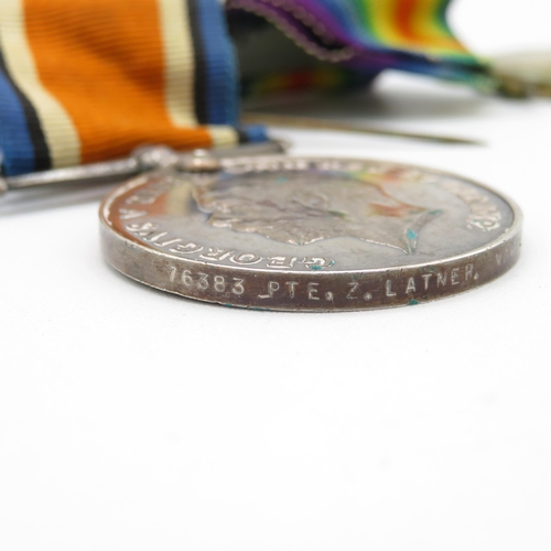 394 - Mounted WWI Medal pair named 76383 Pte. Z. Latner Northumberland Fusiliers