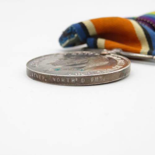 394 - Mounted WWI Medal pair named 76383 Pte. Z. Latner Northumberland Fusiliers