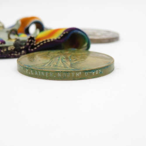 394 - Mounted WWI Medal pair named 76383 Pte. Z. Latner Northumberland Fusiliers