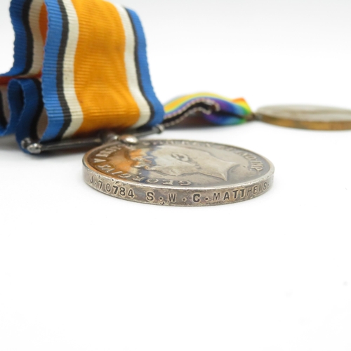 401 - WWI Medal Pair named J 70784 S.W.C. Matthews B. Tel R.N.