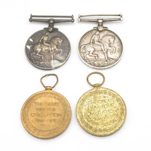 413 - 2X WWI medal pairs named P-1470 Pte. F. Anstiss Rofle Brigade L-32318 Dvr W.F. ard R.A.