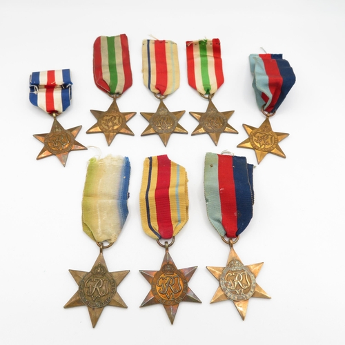 415 - 8x WWII Stars medals inc. Africa, Atlantic and Italy etc.