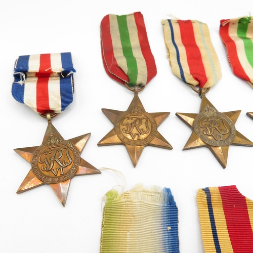 415 - 8x WWII Stars medals inc. Africa, Atlantic and Italy etc.