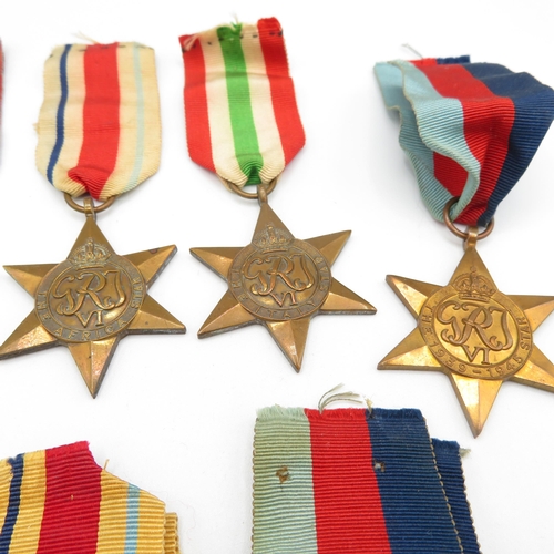 415 - 8x WWII Stars medals inc. Africa, Atlantic and Italy etc.