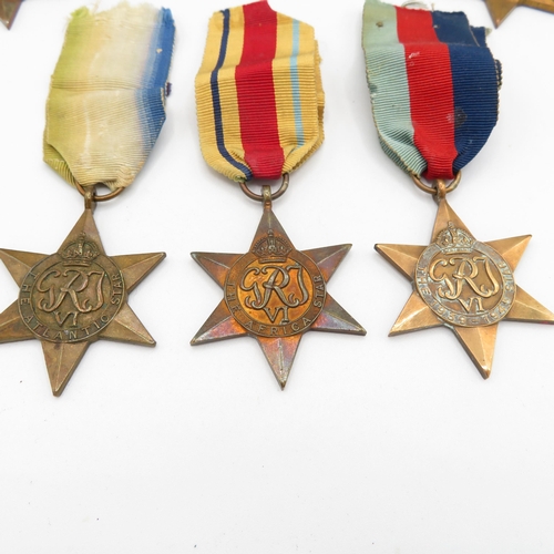 415 - 8x WWII Stars medals inc. Africa, Atlantic and Italy etc.