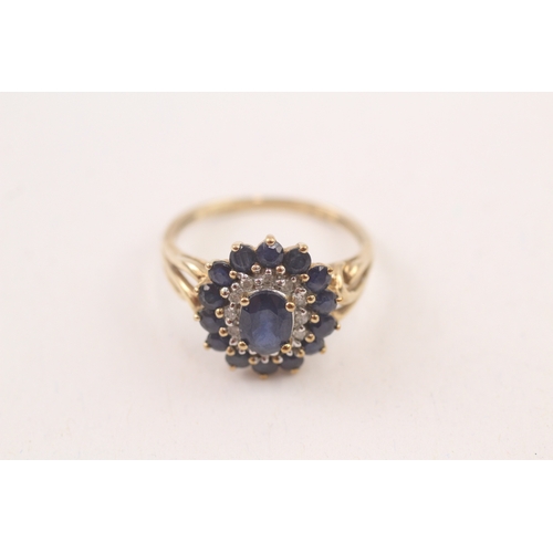 120 - 9ct gold sapphire & diamond cocktail ring (3.4g) Size  S