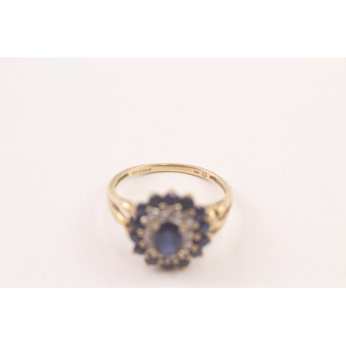 120 - 9ct gold sapphire & diamond cocktail ring (3.4g) Size  S