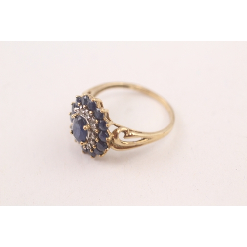 120 - 9ct gold sapphire & diamond cocktail ring (3.4g) Size  S