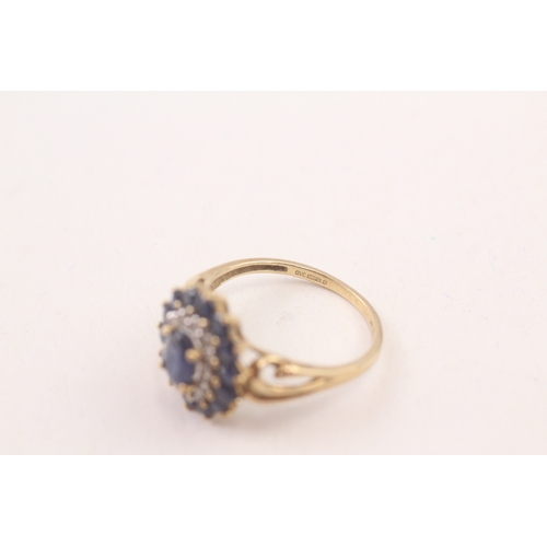 120 - 9ct gold sapphire & diamond cocktail ring (3.4g) Size  S