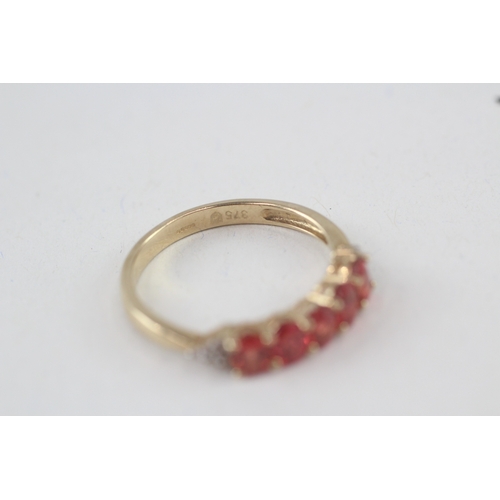 21 - 9ct gold red & white gemstone dress ring (1.9g) Size  O