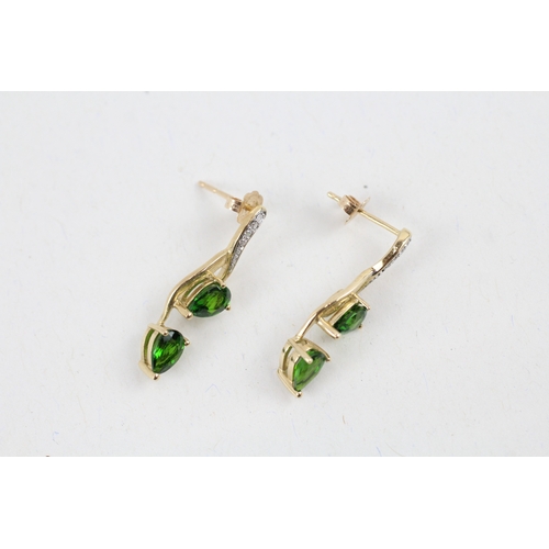 24 - 9ct gold diamond & diopside drop earrings (2.3g)