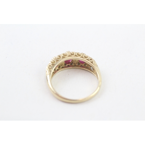 242 - 9ct gold diamond & ruby dress ring with heart motif (3.4g) Size  P