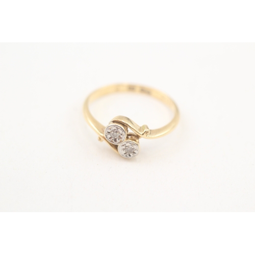 246 - 18ct gold single cut diamond two stone ring (2.6g) Size  M 1/2