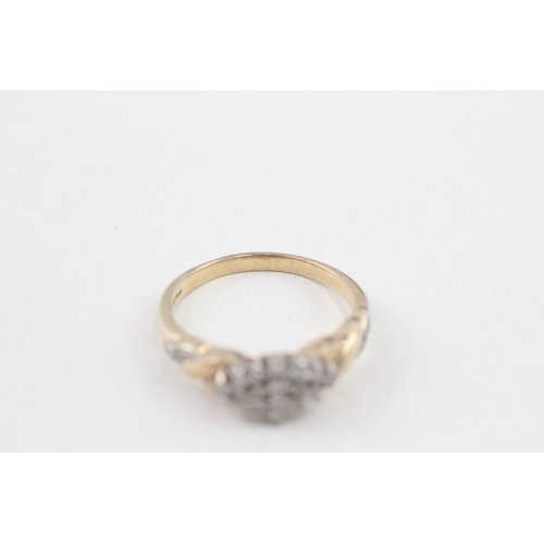 259 - 9ct gold lozenge shaped diamond cluster ring (3.3g) Size  S