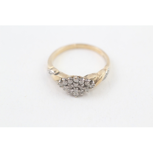 259 - 9ct gold lozenge shaped diamond cluster ring (3.3g) Size  S