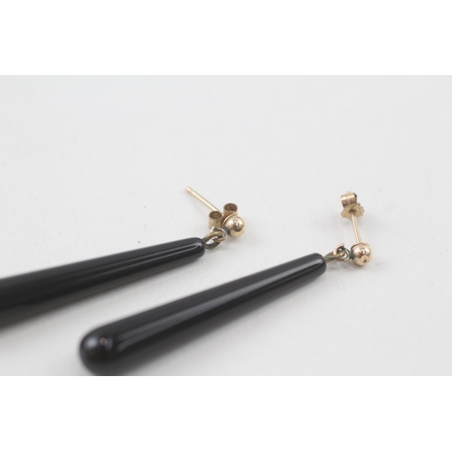 263 - 9ct gold onyx drop earrings (3.5g)