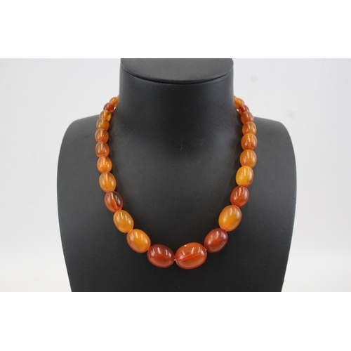 294 - Amber graduated necklace with silver clasp (32g)