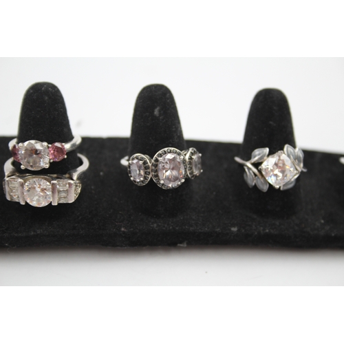 295 - A collection of silver Cubic Zirconia rings (46g)