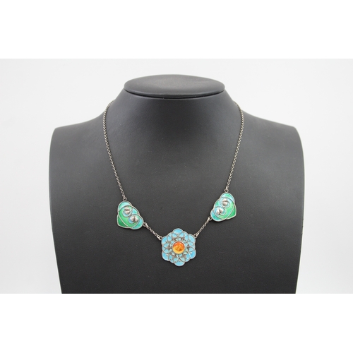 296 - Silver enamel Art Nouveau necklace (12g)