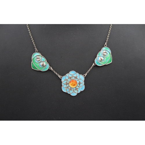 296 - Silver enamel Art Nouveau necklace (12g)