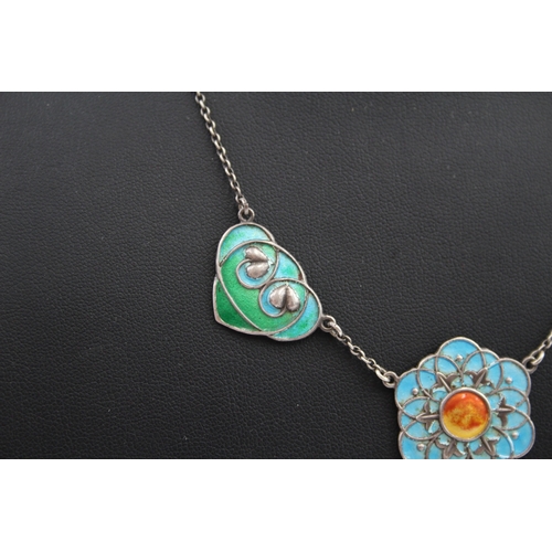 296 - Silver enamel Art Nouveau necklace (12g)