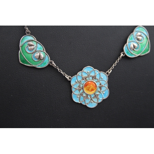 296 - Silver enamel Art Nouveau necklace (12g)